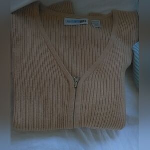BNWOT VINTAGE  CARDIGAN BEIGE BY CANYON RIVER BLUES SZ. XL RIBBED ZIPPER